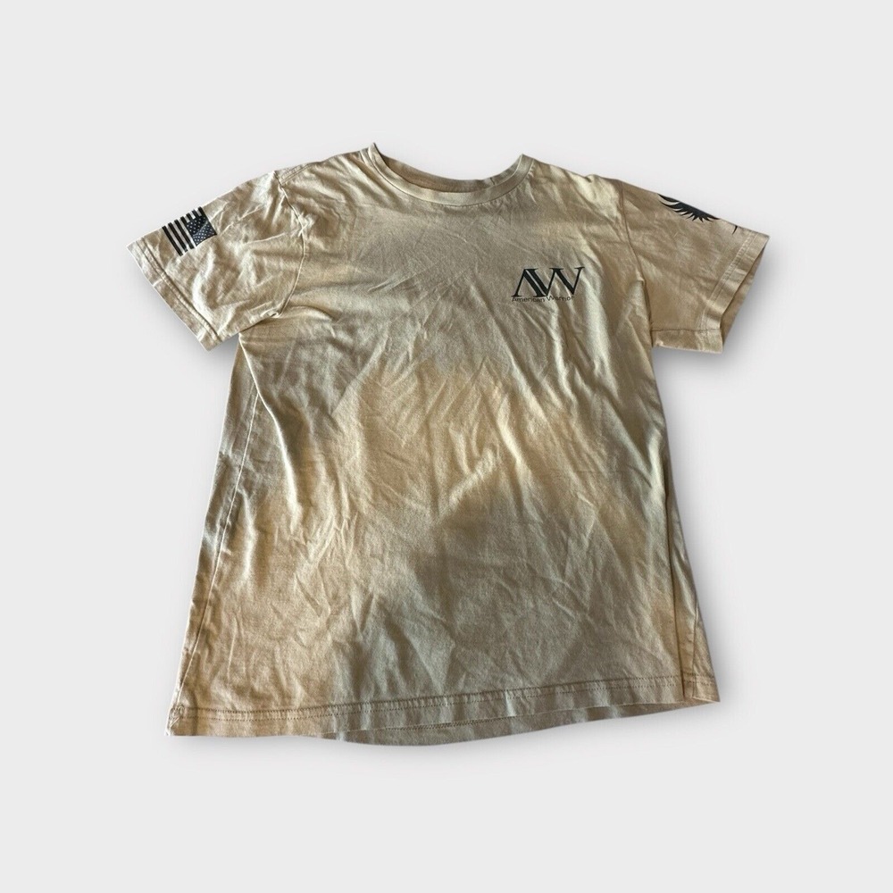 American Warrior Men's T-Shirt Beige Size Medium Short Sleeve Relaxed Fit EUC